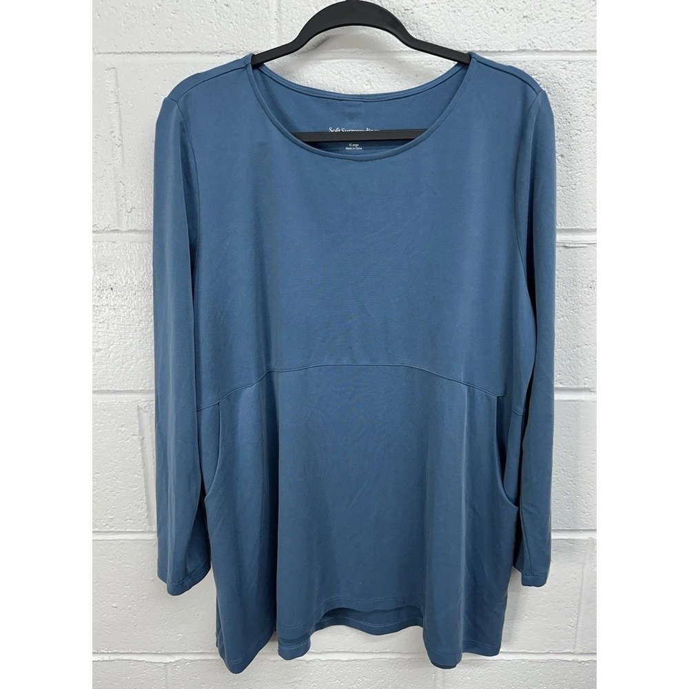 Soft‎ Surroundings Fairfax Tunic Teal Pockets Back Button / Women's XL